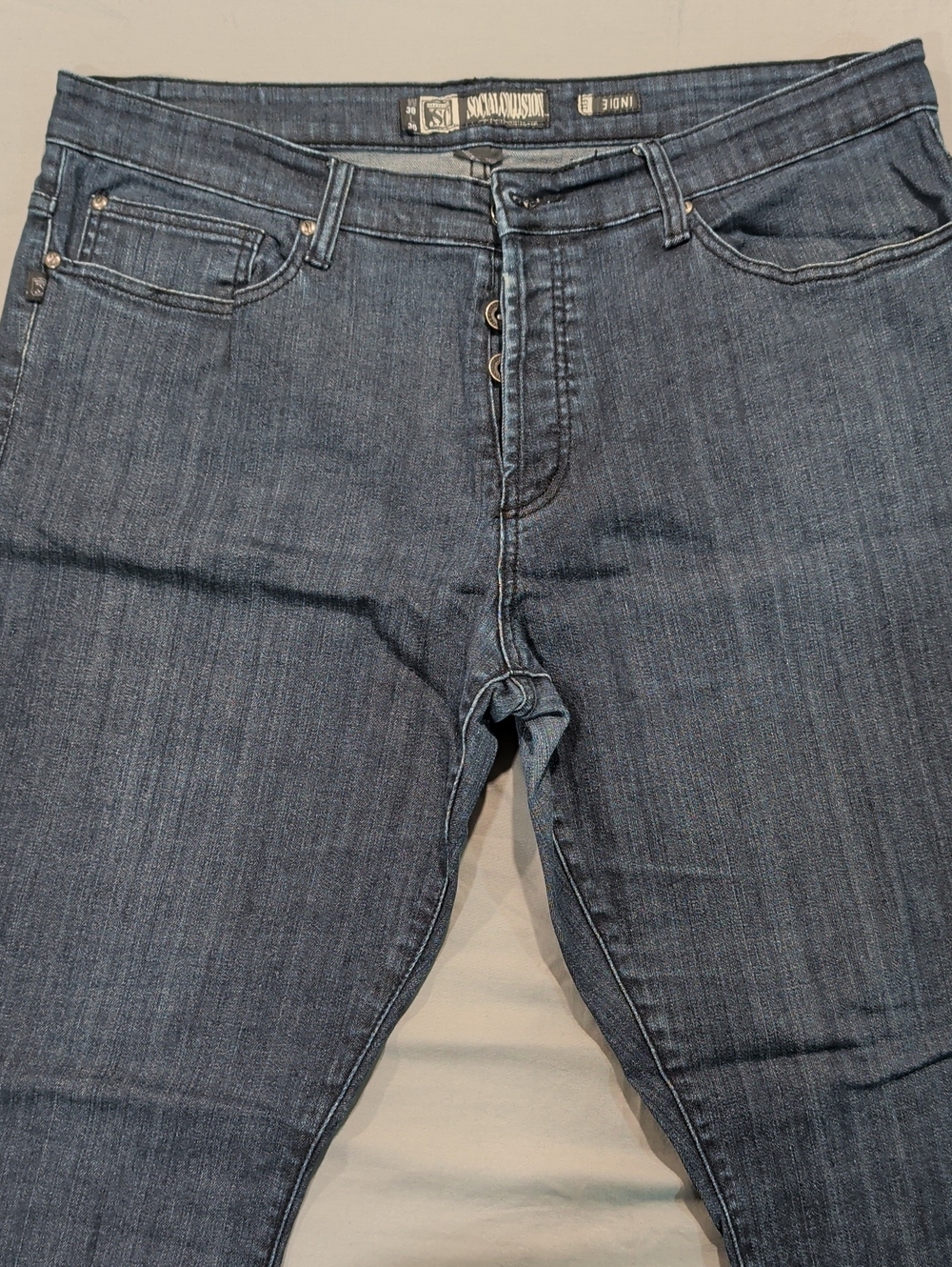 Social Collision Streaky Blue Slim Straight Denim Jeans - Size 38x30